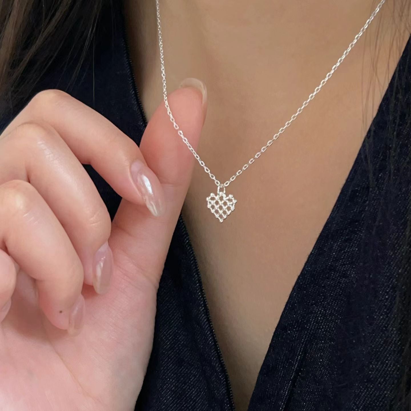 Silver ball heart necklace