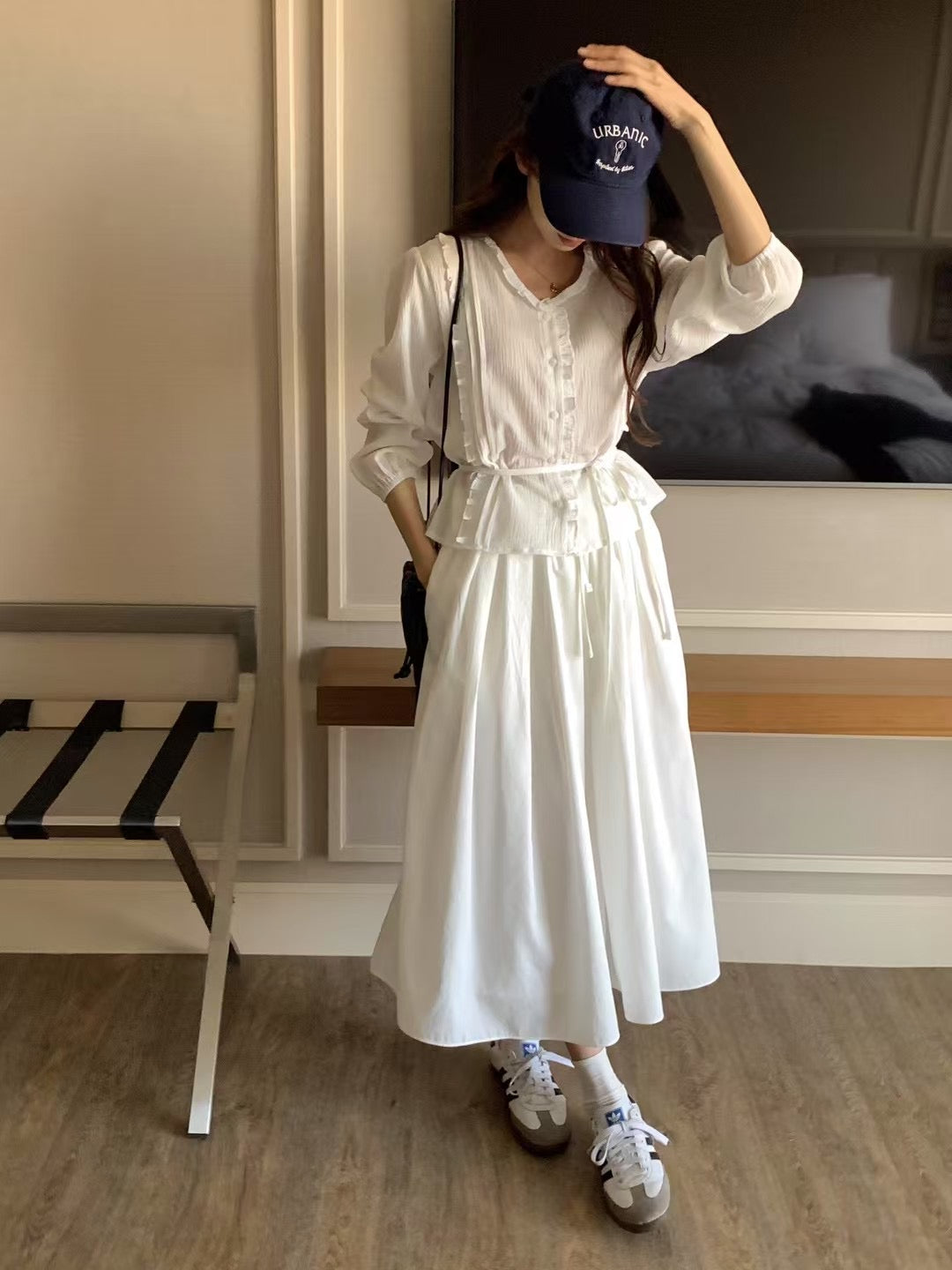 Seryo long pleats banding skirt