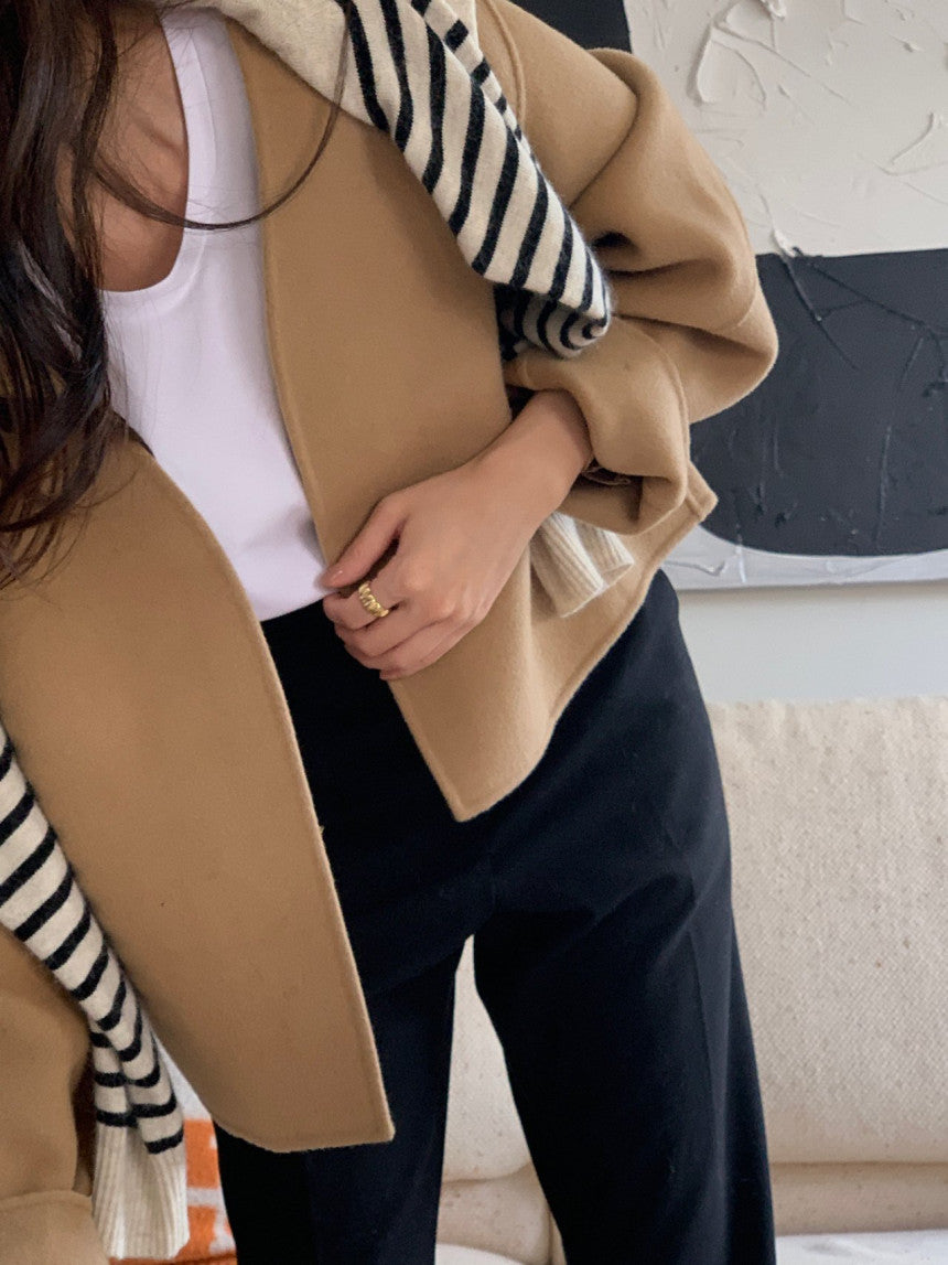 collarless handmade wool jacket-2col
