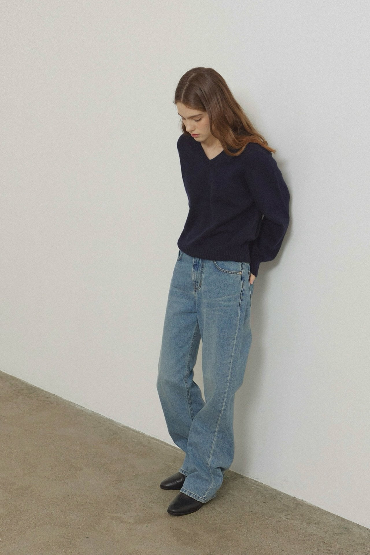 Sale navy即納 Cashmere V knit