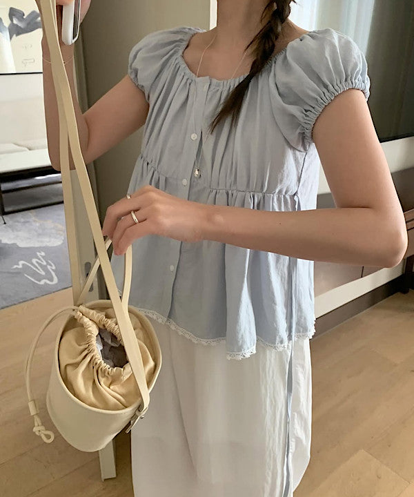 linen puff blouse-2col