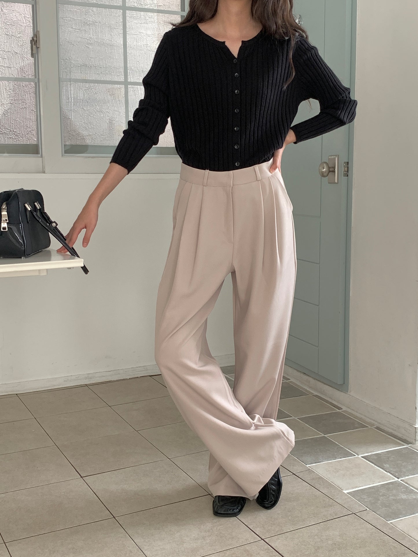 Fw two-pin tuck wide slacks-5colショート丈あり