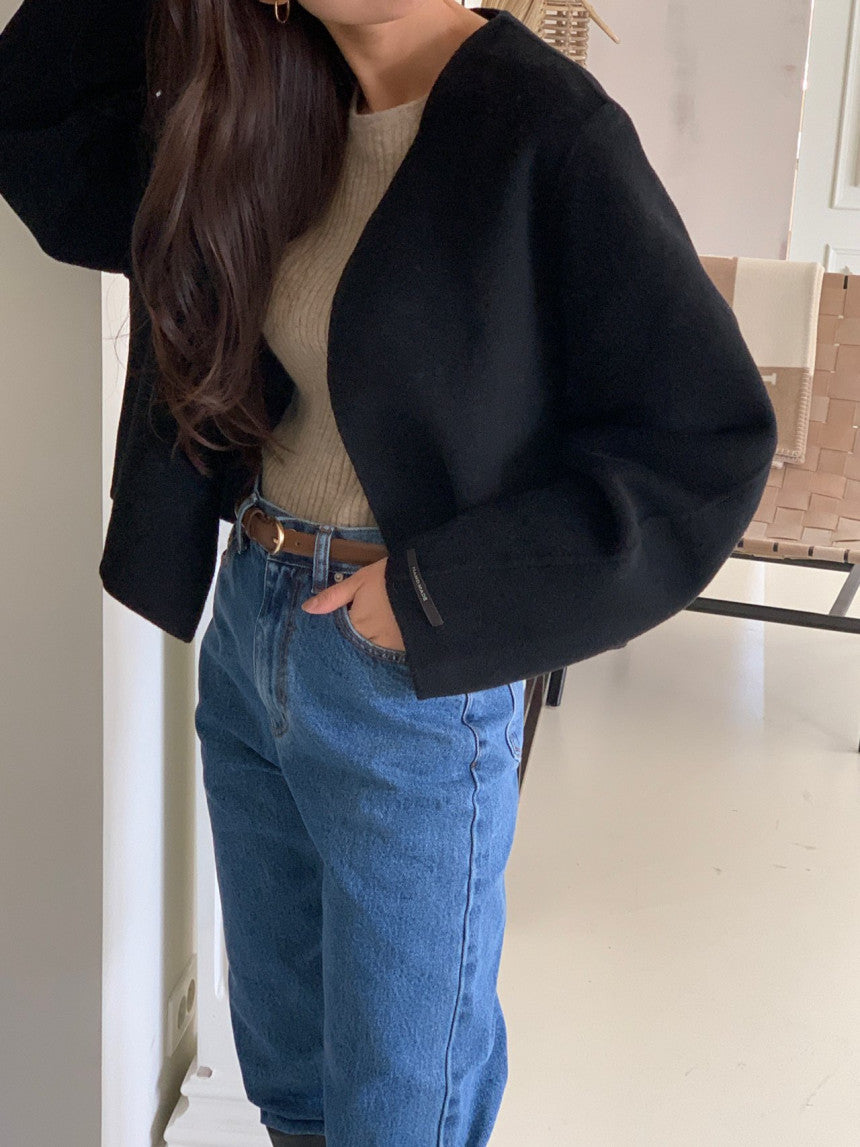 collarless handmade wool jacket-2col