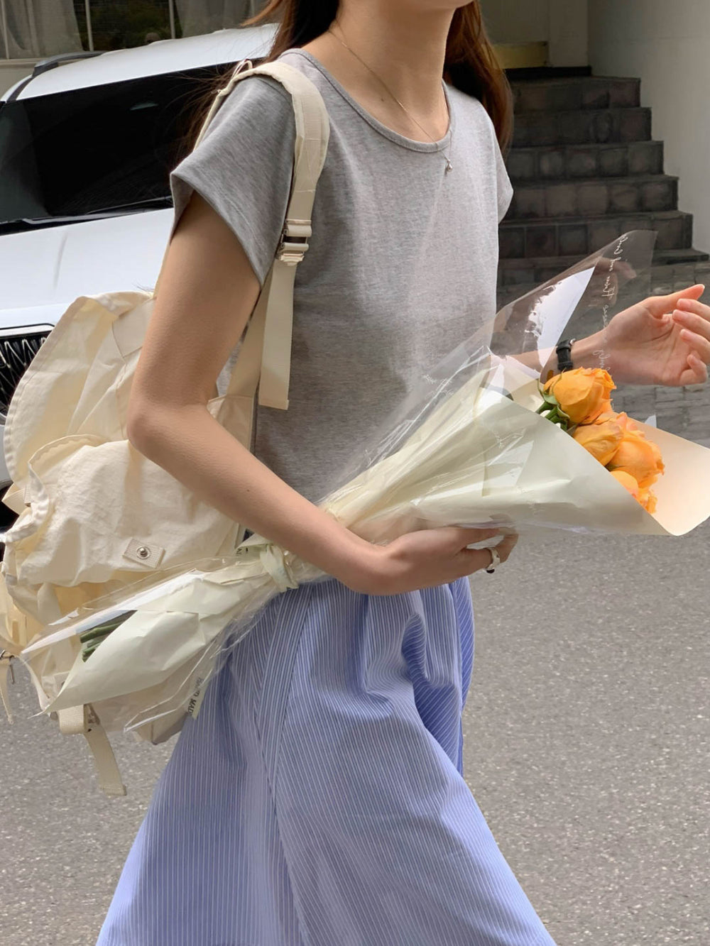 ivory即納 Baige semi crop T-4col
