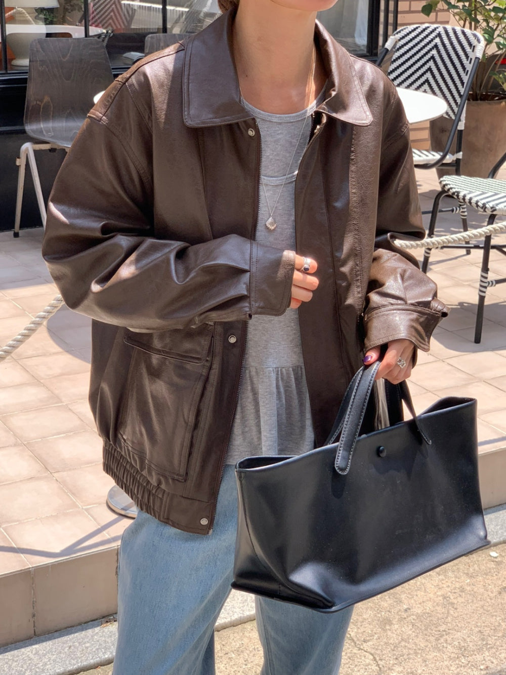 Mud leather jacket-2col