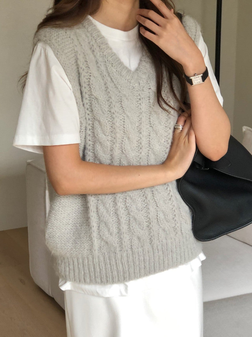 Alpaca canle v neck vest-2col