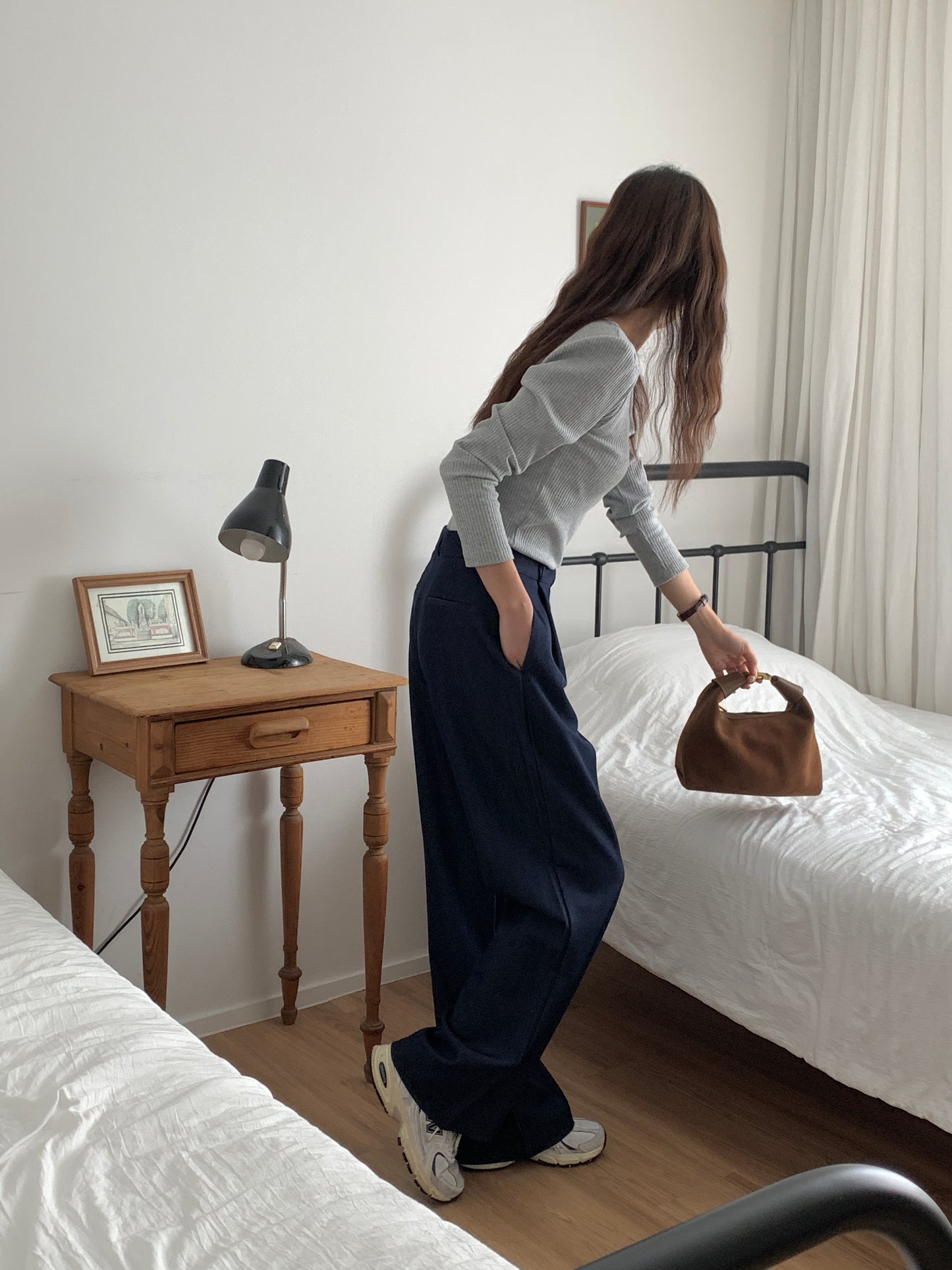 Fw denim onepintuck slacks-2col ショート丈あり