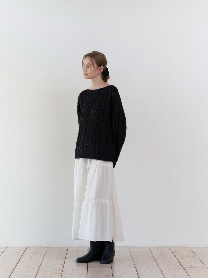 Collie alpaca cable boat neck knit-2col