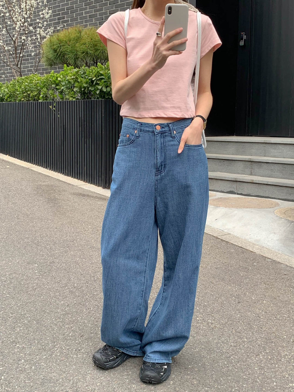 ivory即納 Baige semi crop T-4col