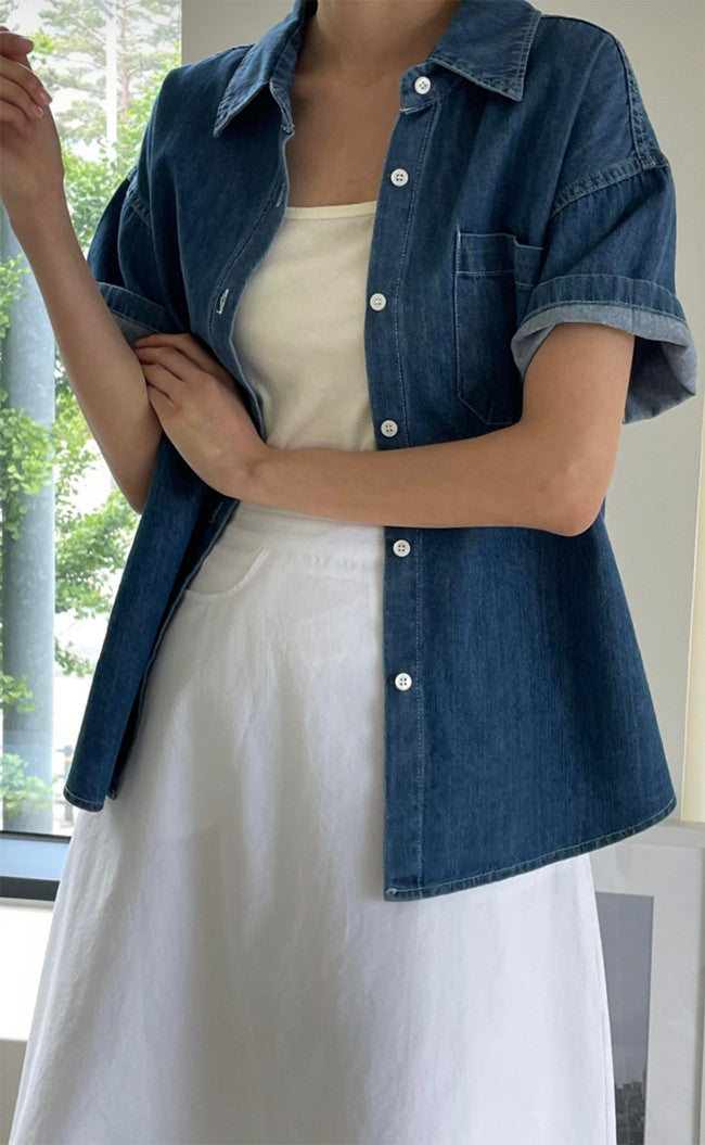 deondo denim half shirt-2col