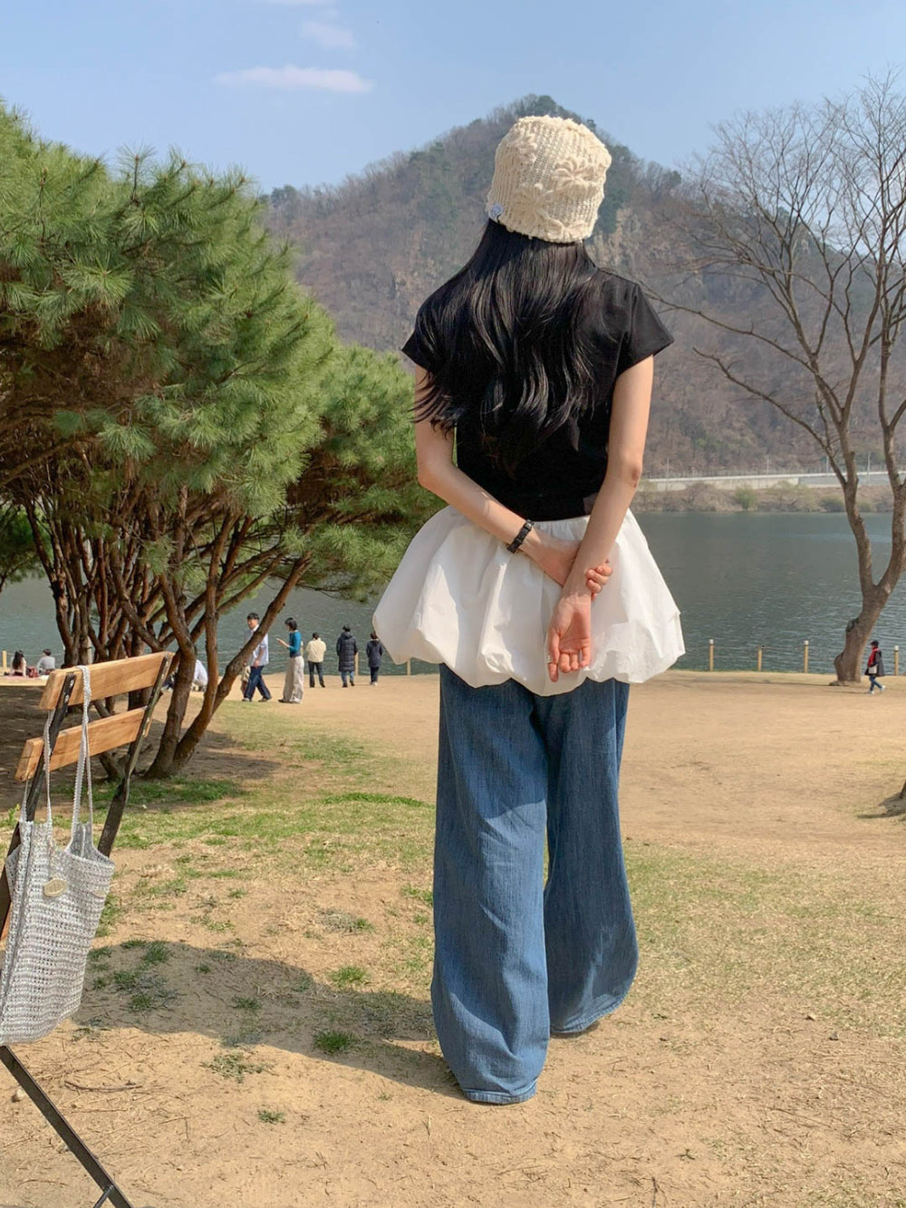 ivory即納 Baige semi crop T-4col