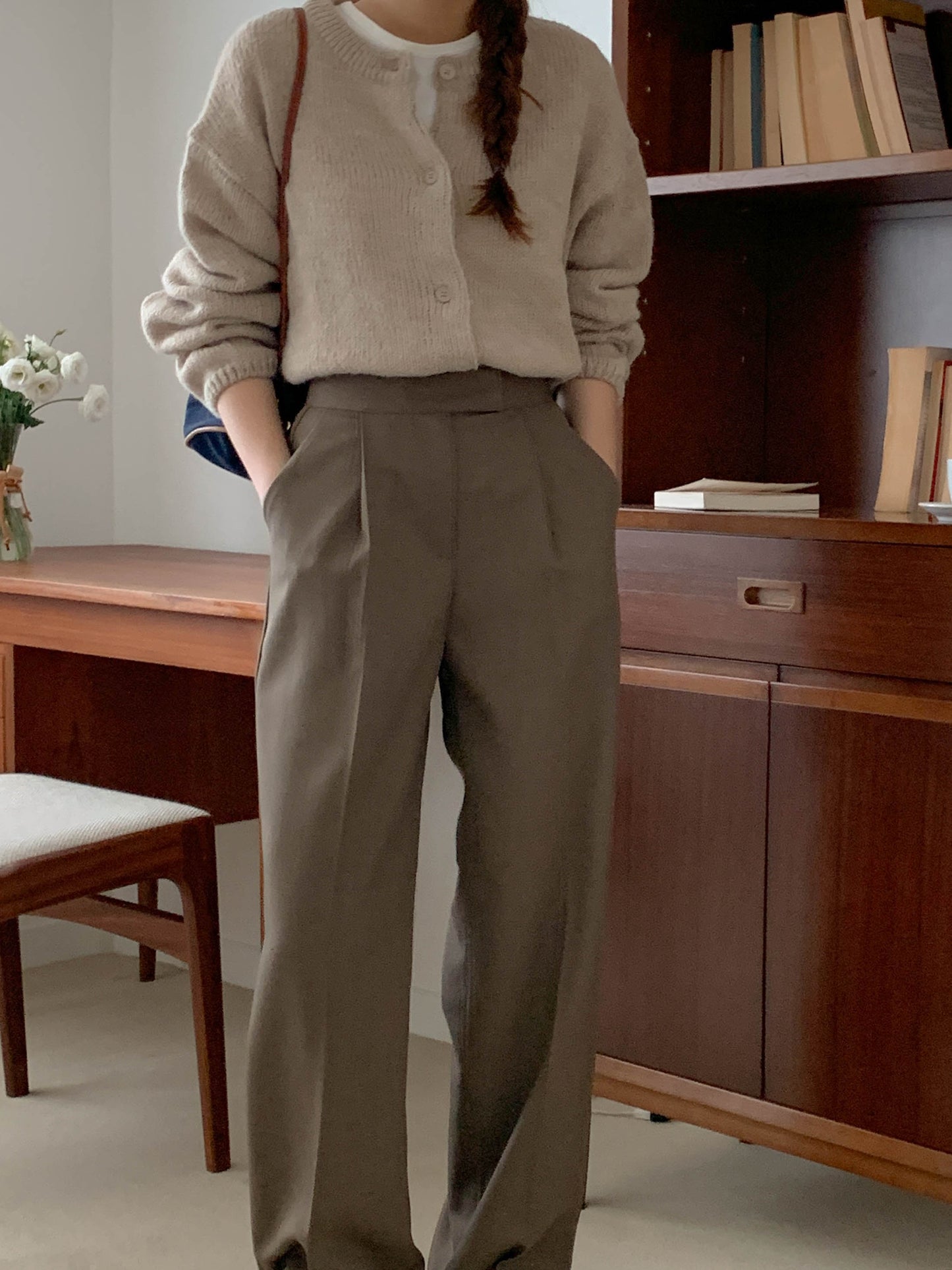 Fw one pintuck semi-wide slacks-3col ショート丈あり
