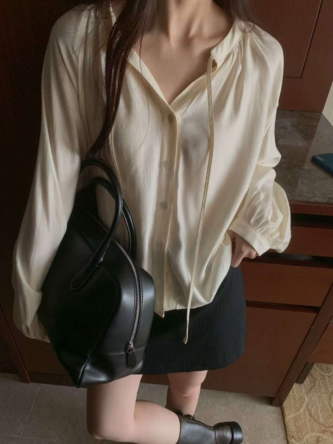 rope shirring blouse-2col