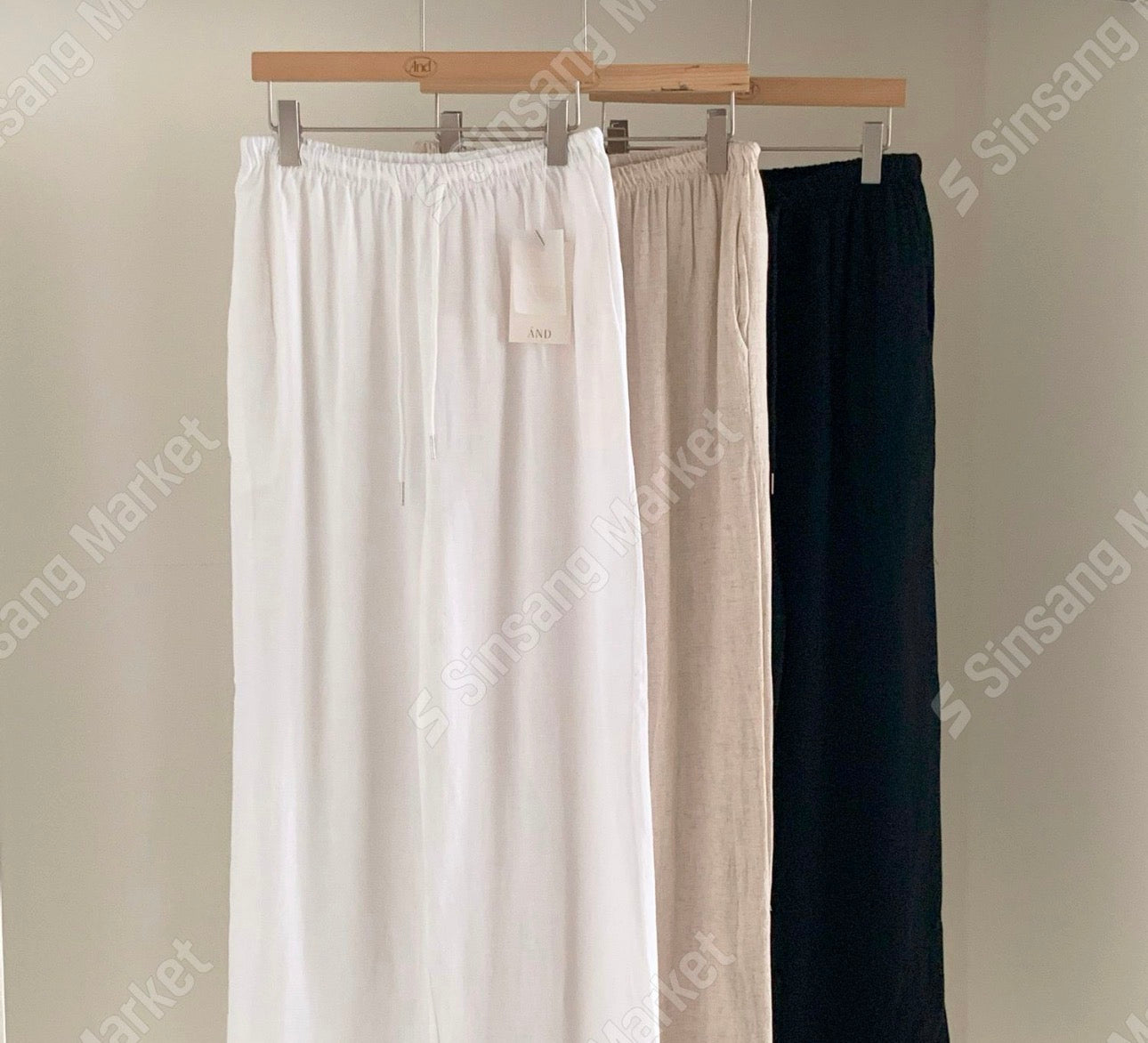 vintage linen wide banding pants-3col