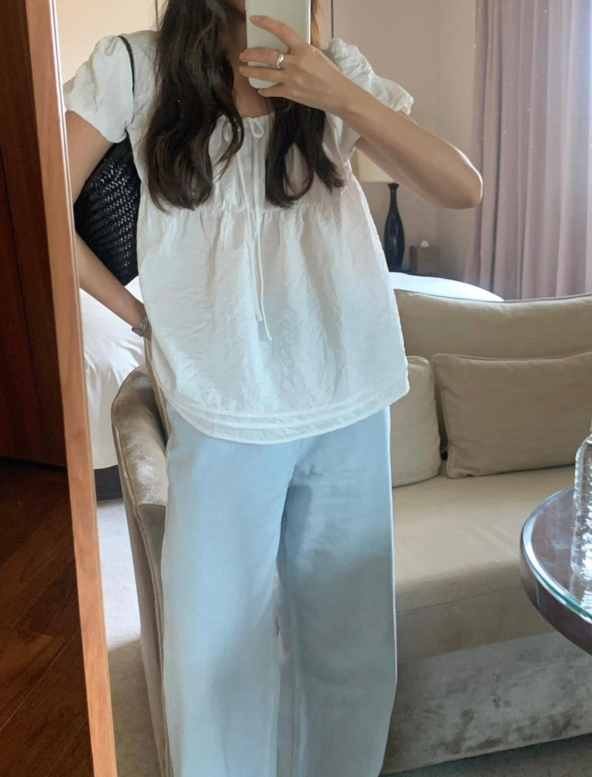 liter violet shrring blouse-2col