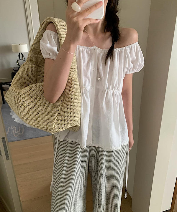 linen puff blouse-2col