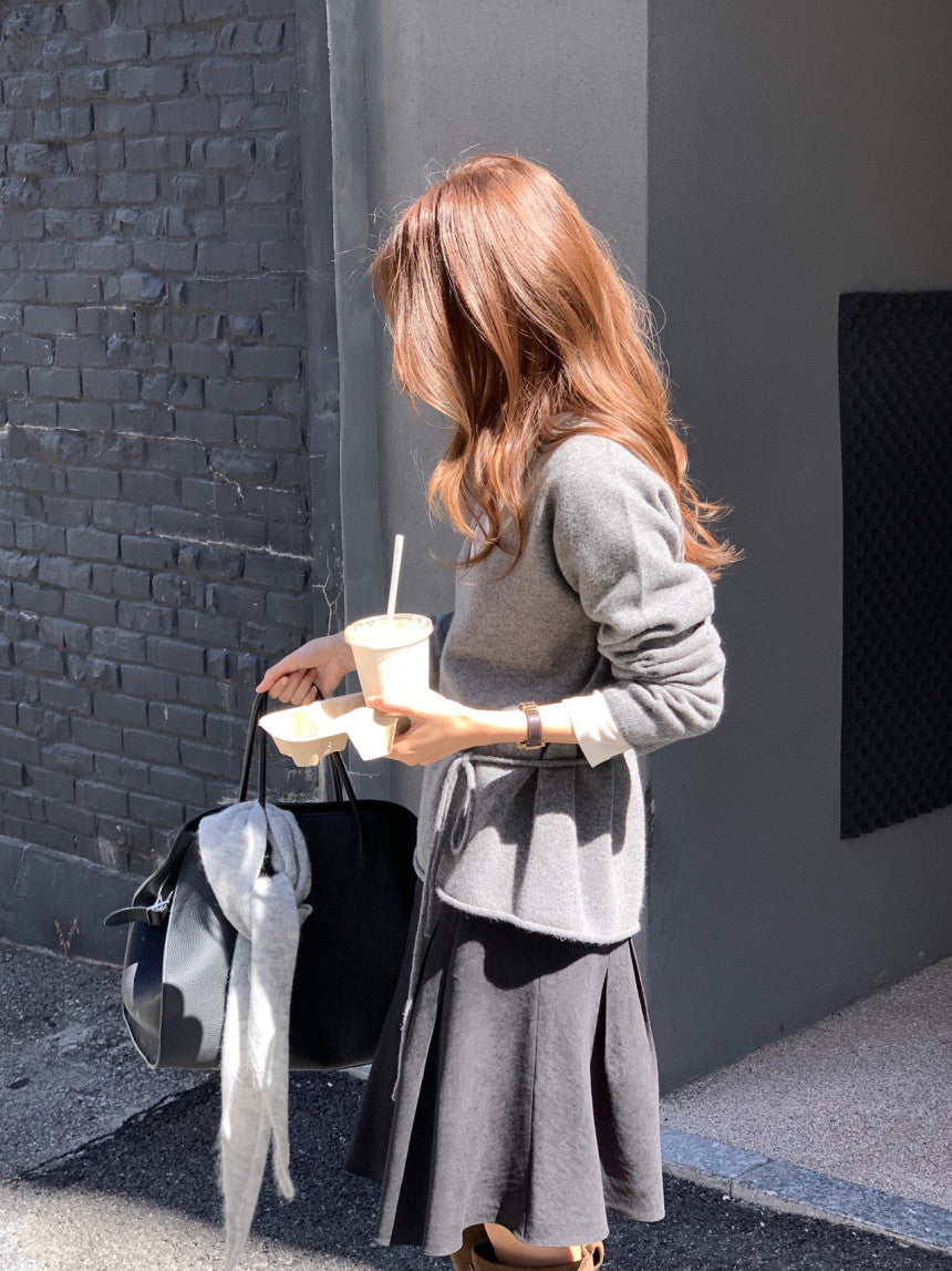 Row wholegament deep v neck knit-3col