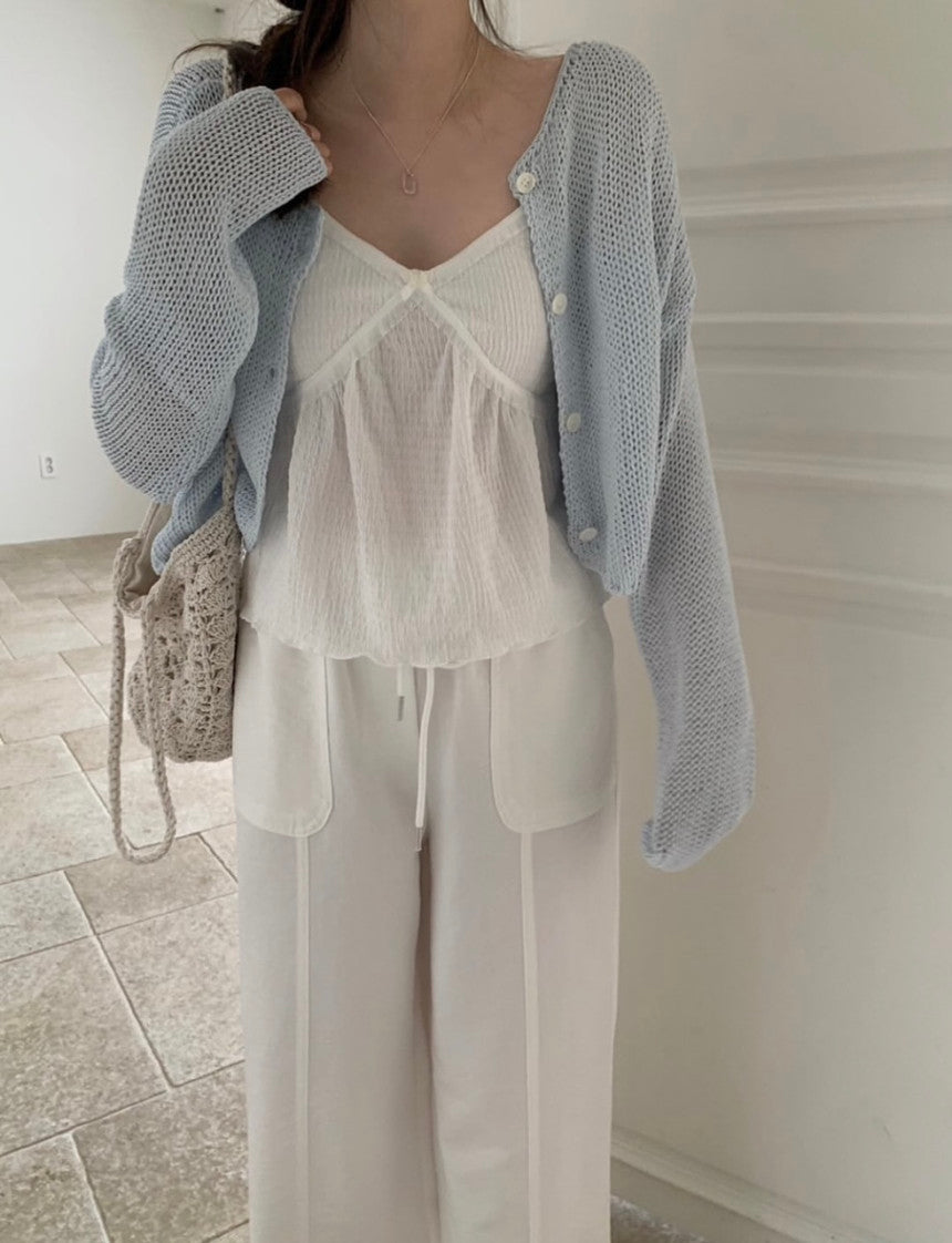 Net linen cardigan-3col