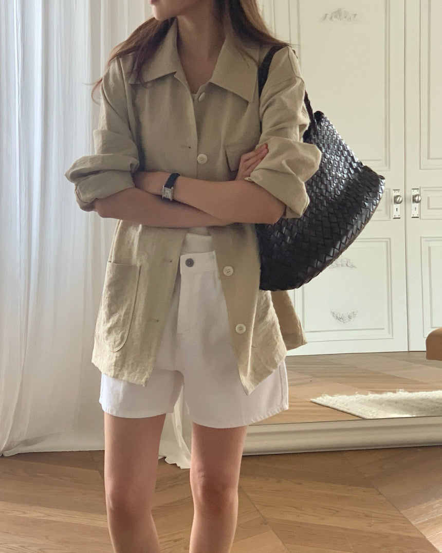 Chole linen single half jacket-2col