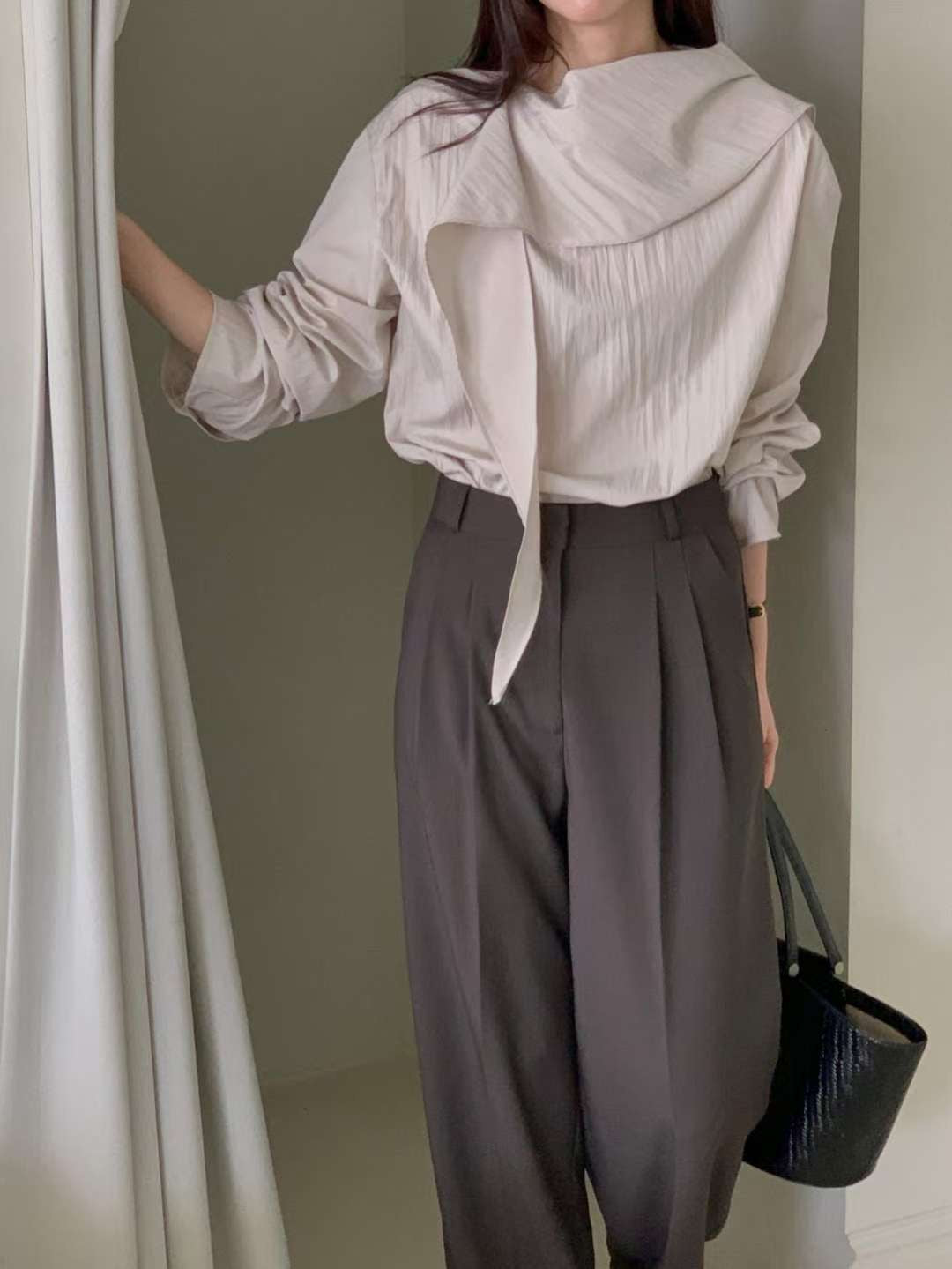 Cowl tie blouse-3col
