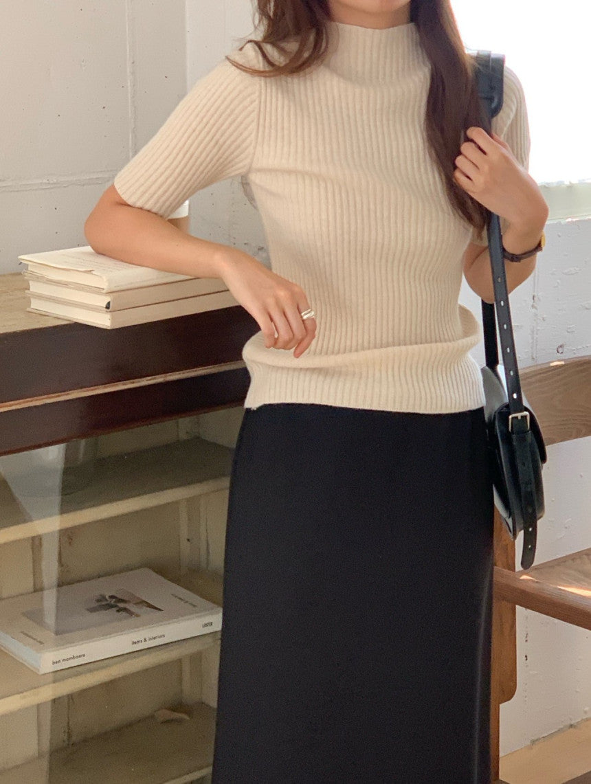 cashmere mockneck half knit-5col