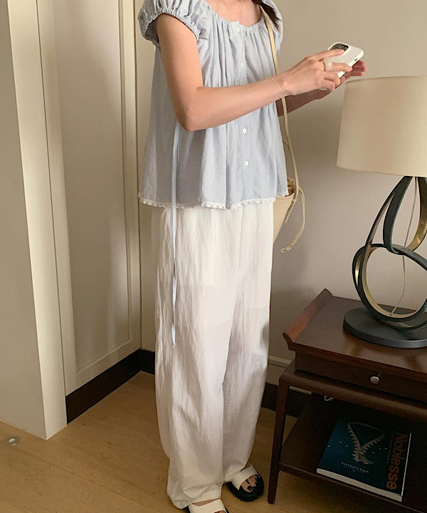 linen puff blouse-2col