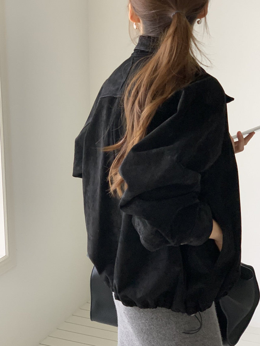 Reuven high neck pig leather suede jacket-2col