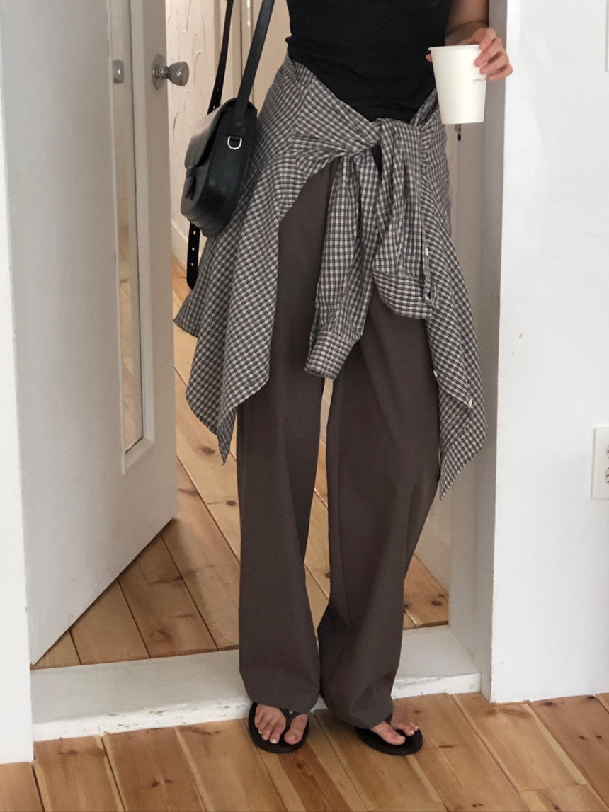 Essential semi wide banding pants-4col