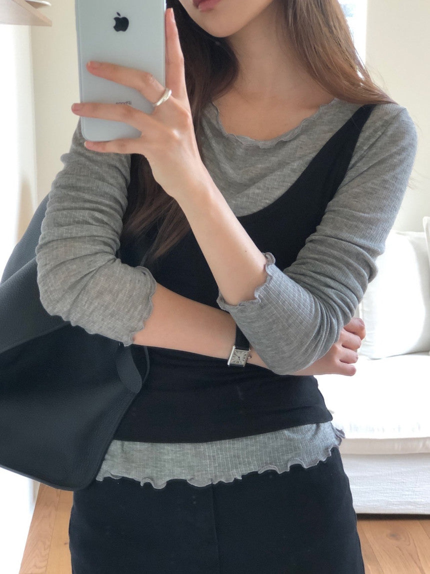 Ribbon frill tencel wool T-3col