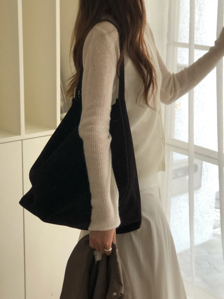 Baby alpaca rib v-neck cardigan-2col