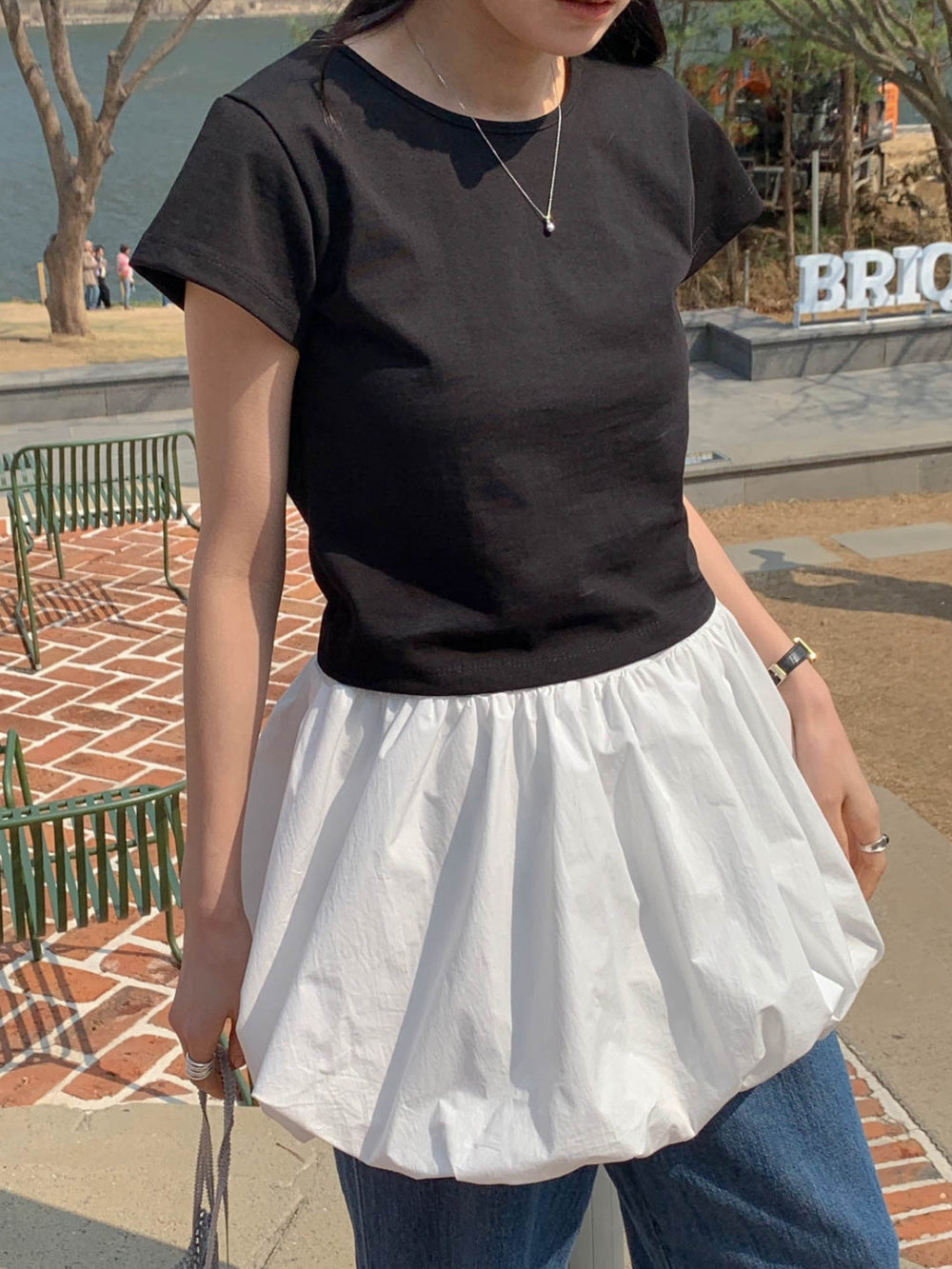 ivory即納 Baige semi crop T-4col