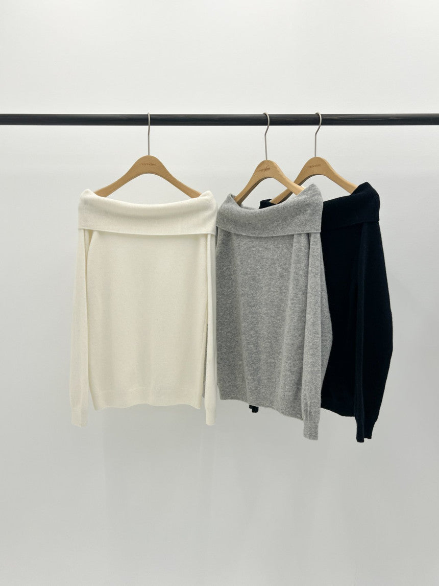 Rumi cashmere off shoulder knit-3col