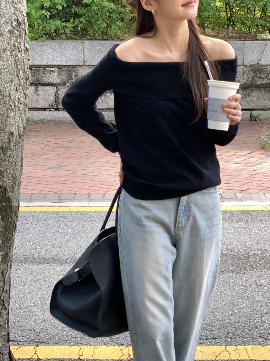 Rumi cashmere off shoulder knit-3col
