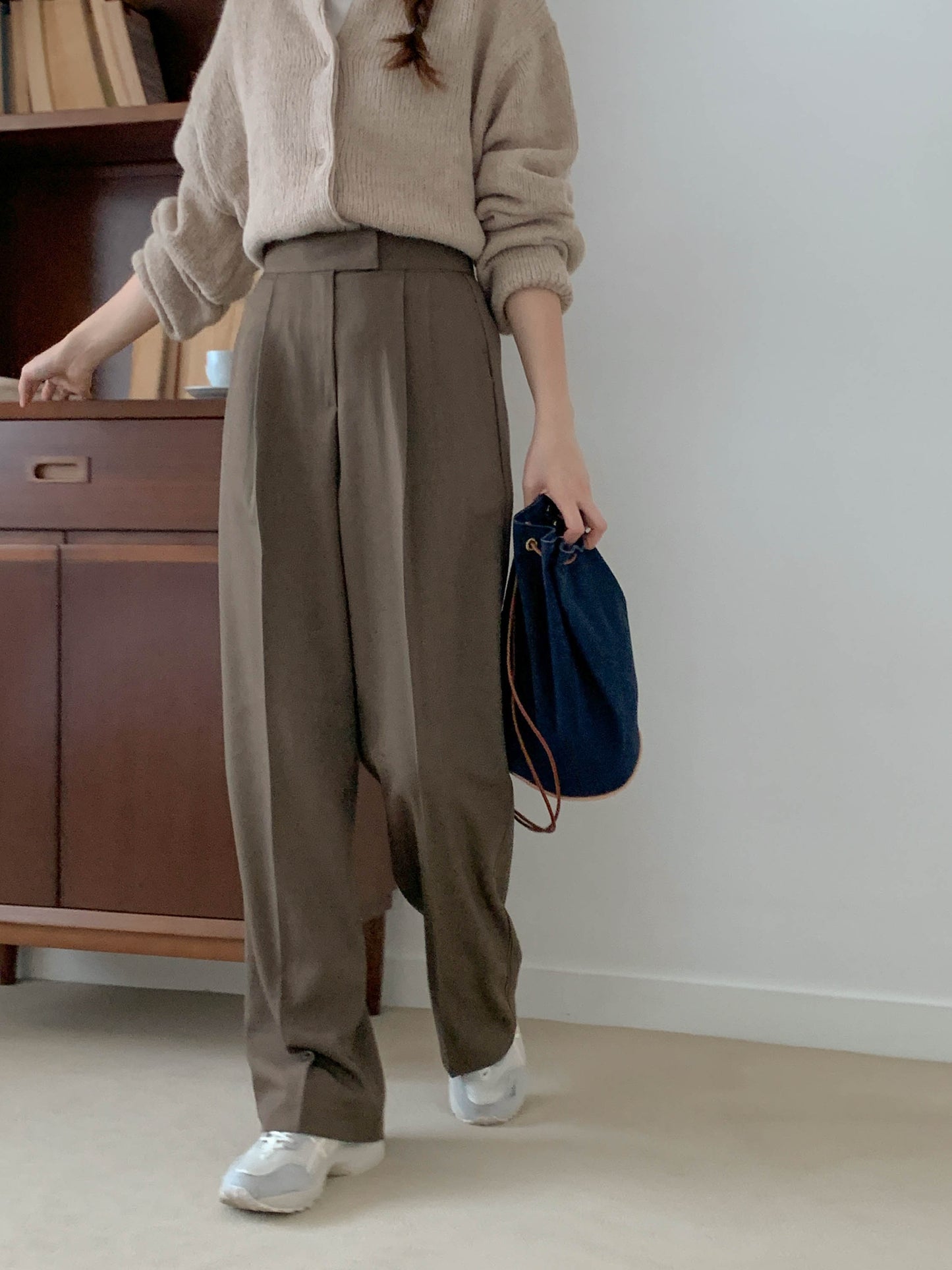 Fw one pintuck semi-wide slacks-3col ショート丈あり