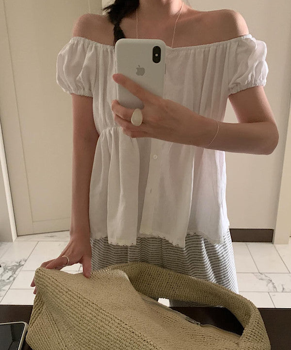 linen puff blouse-2col