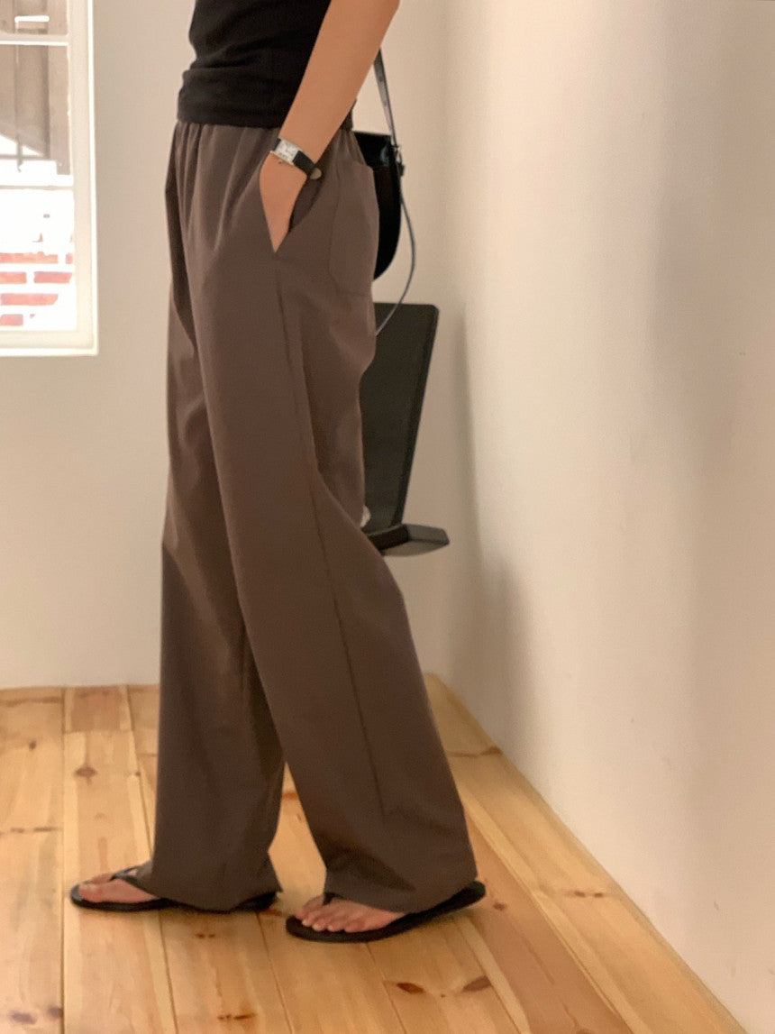 Essential semi wide banding pants-4col