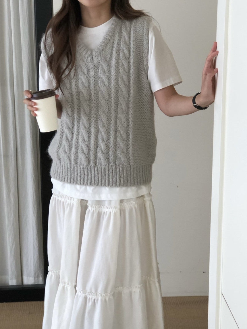 Alpaca canle v neck vest-2col