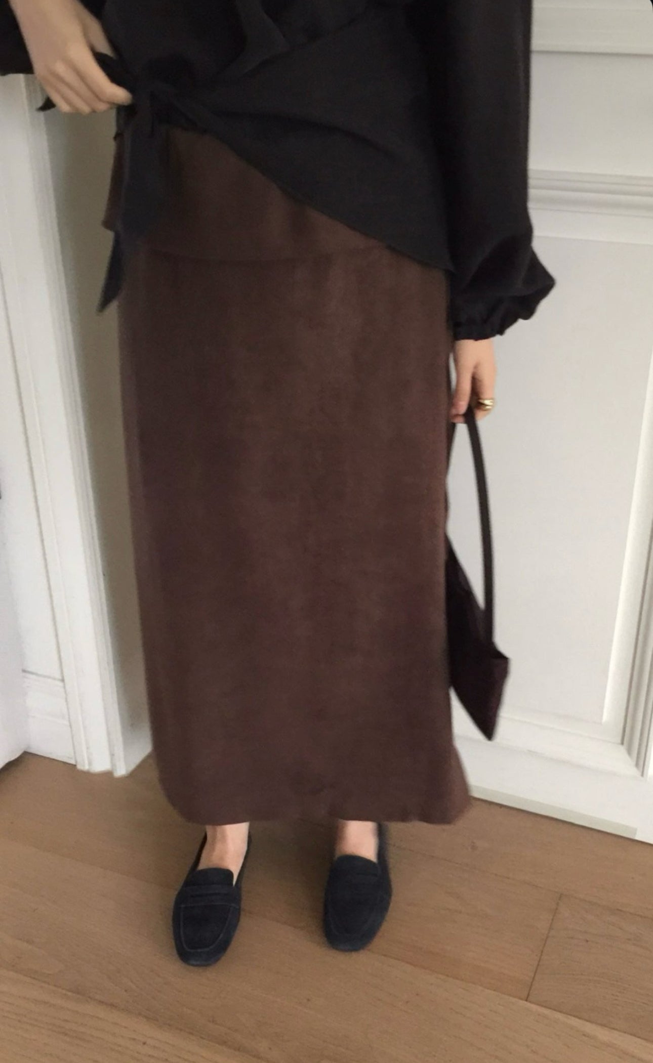 folding suede skirt-3col