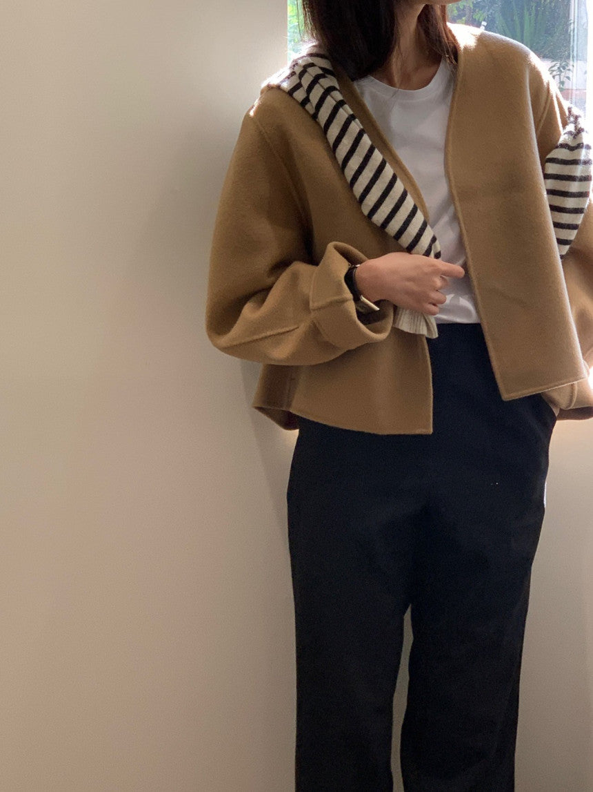 collarless handmade wool jacket-2col