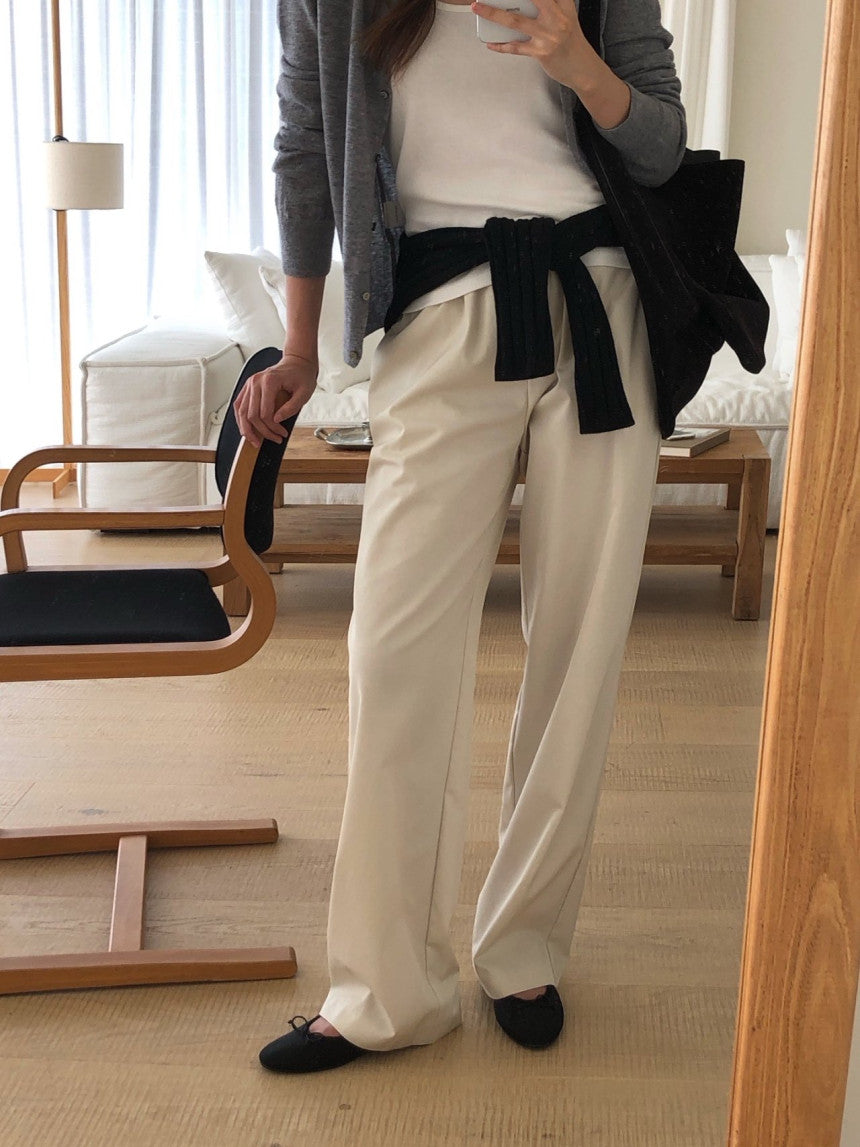 Essential semi wide banding pants-4col