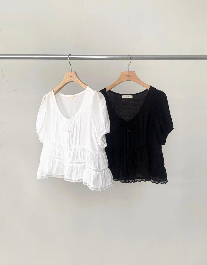 liter shasha lace blouse-2col