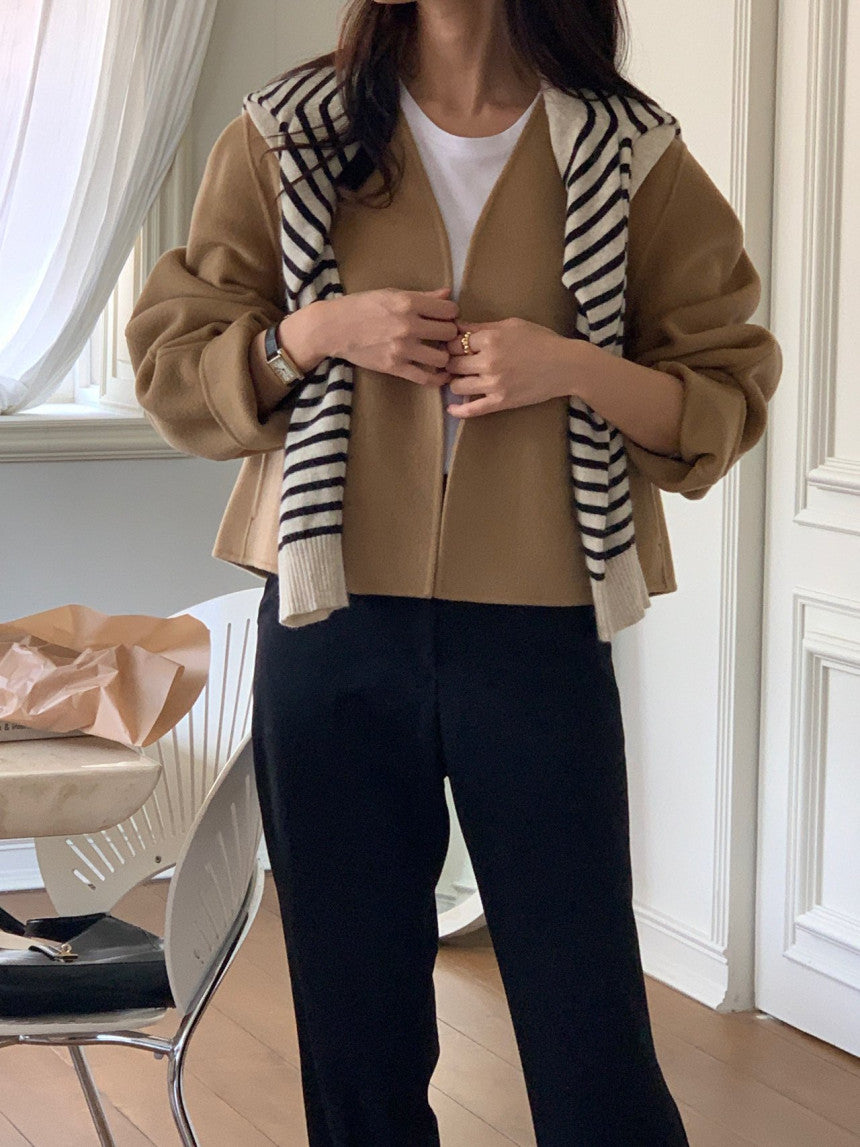 collarless handmade wool jacket-2col