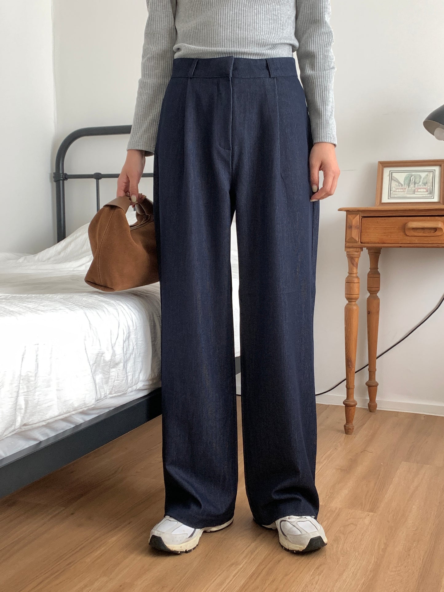 Fw denim onepintuck slacks-2col ショート丈あり