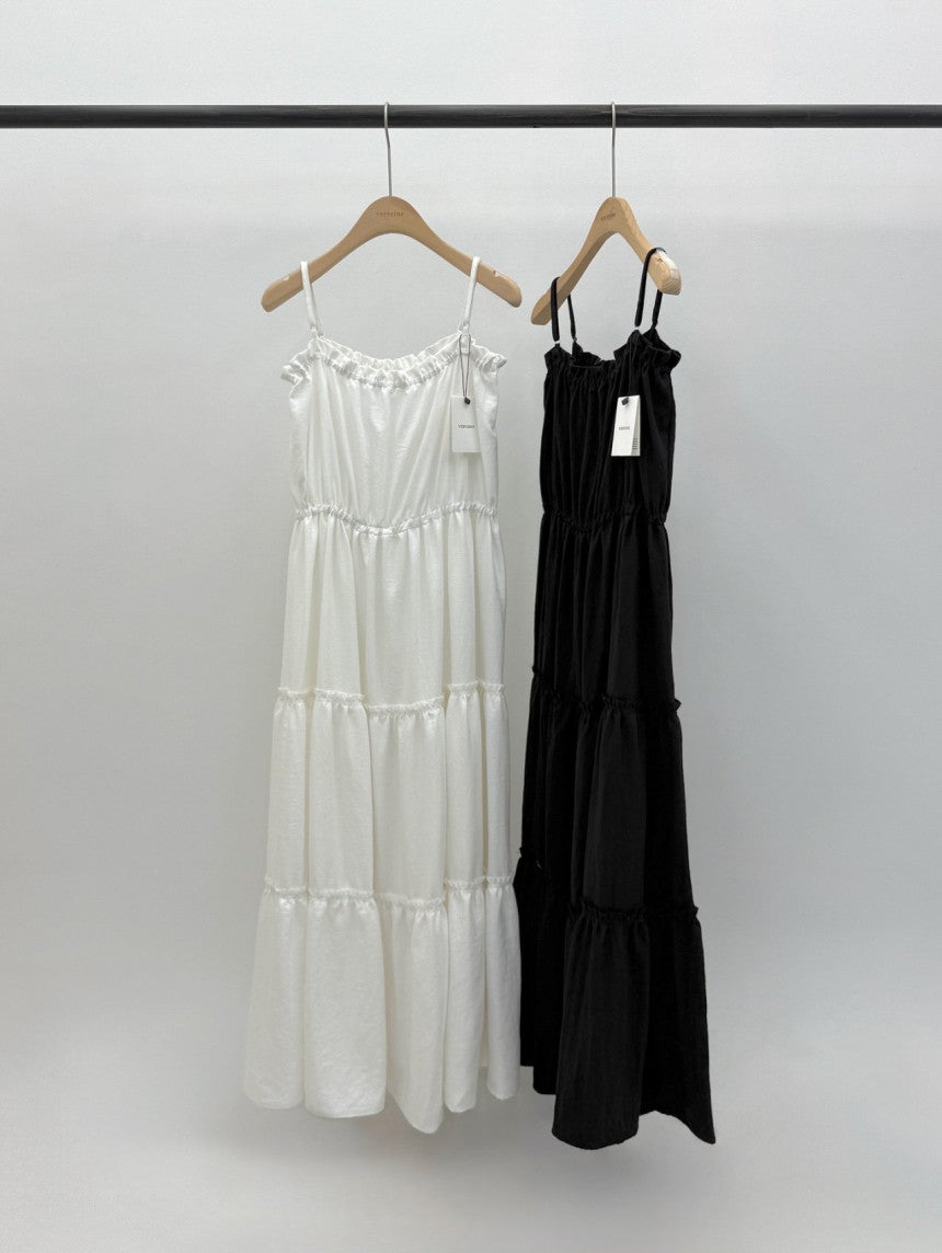 Muse shirring long onepiece-2col
