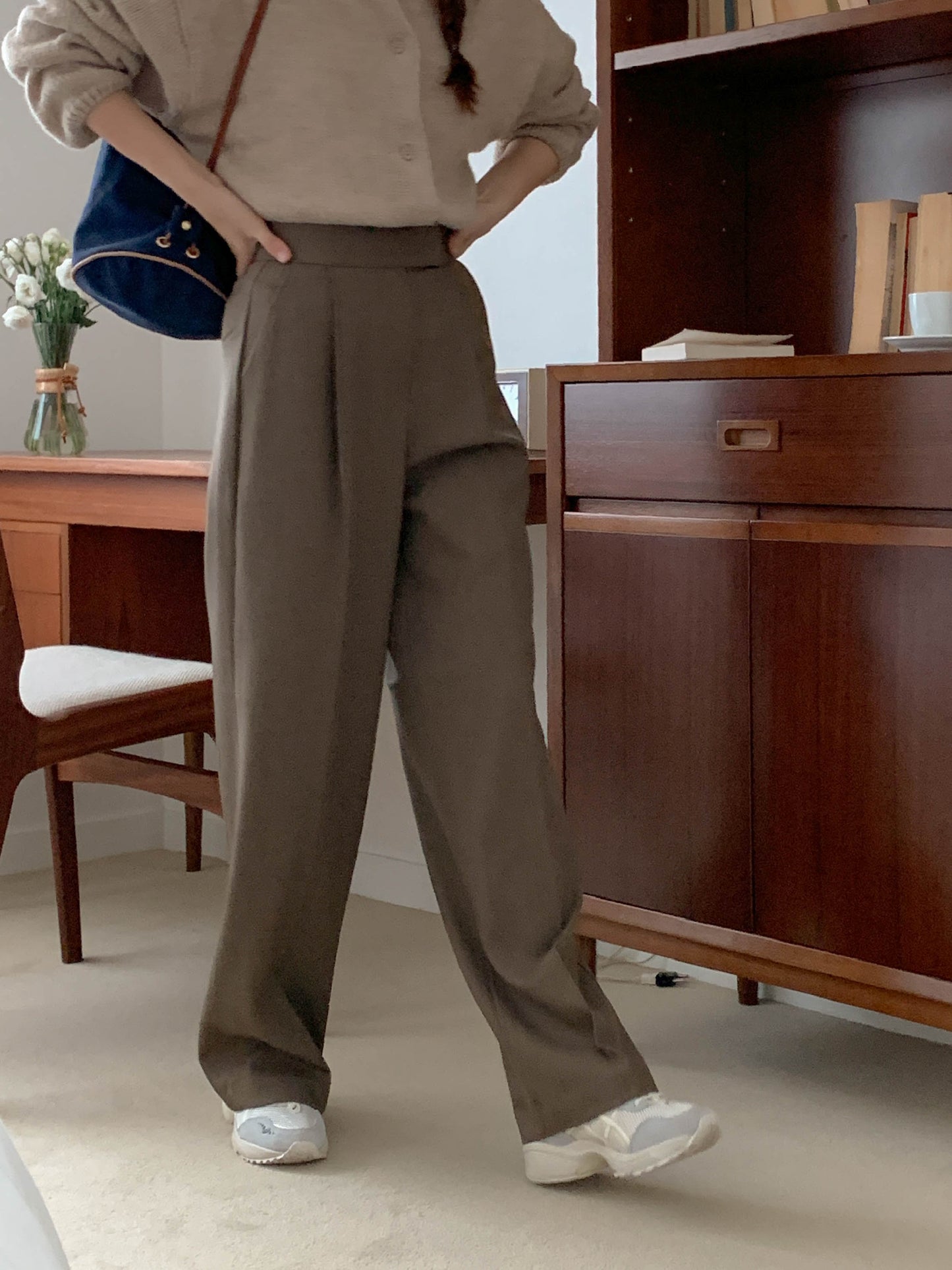 Fw one pintuck semi-wide slacks-3col ショート丈あり