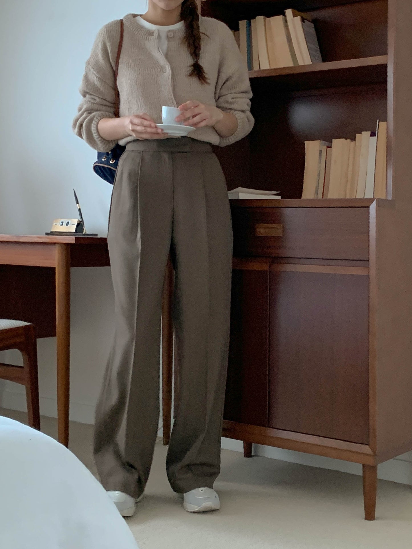 Fw one pintuck semi-wide slacks-3col ショート丈あり