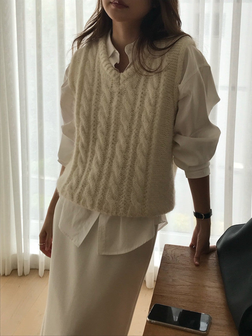 Alpaca canle v neck vest-2col