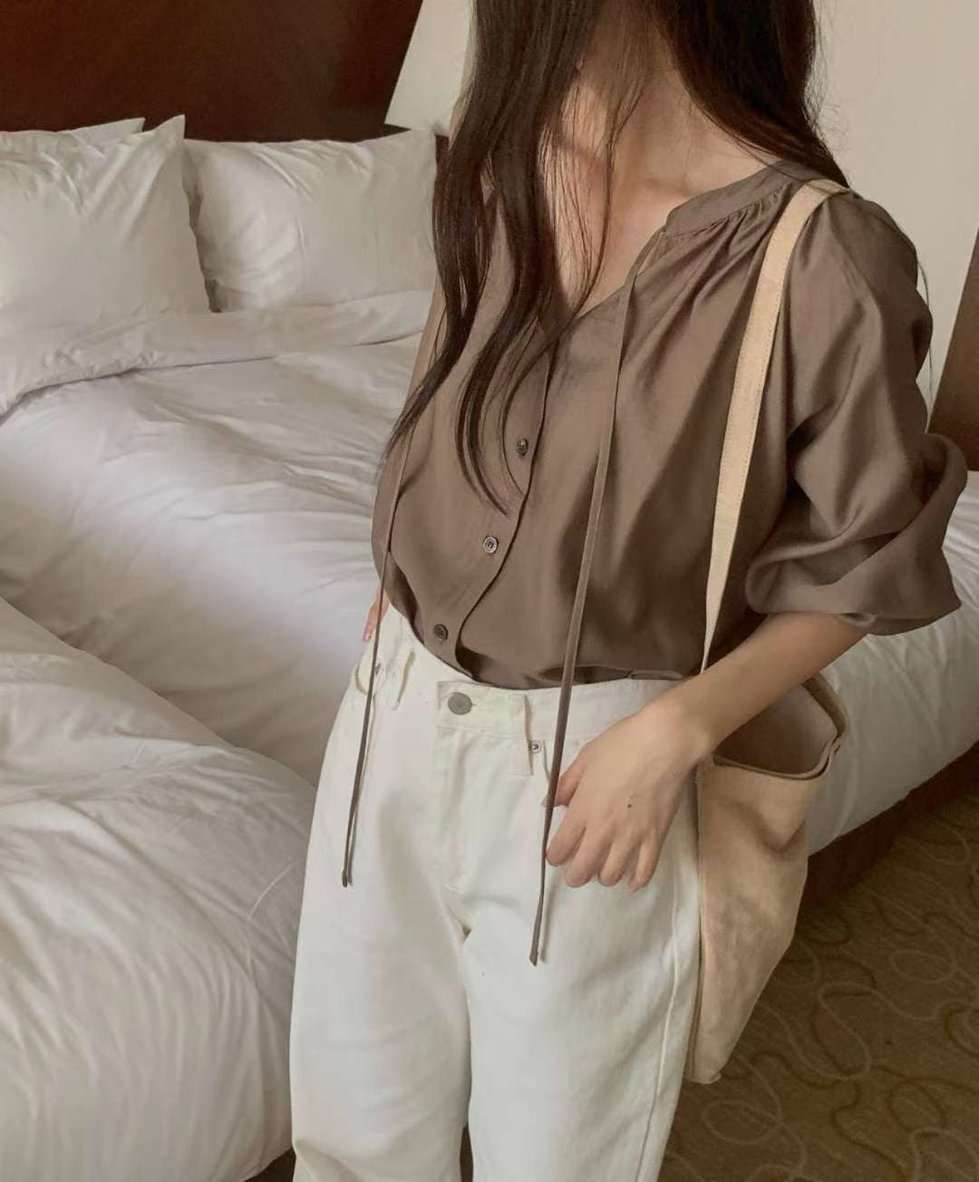 rope shirring blouse-2col