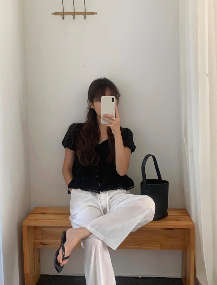 liter shasha lace blouse-2col