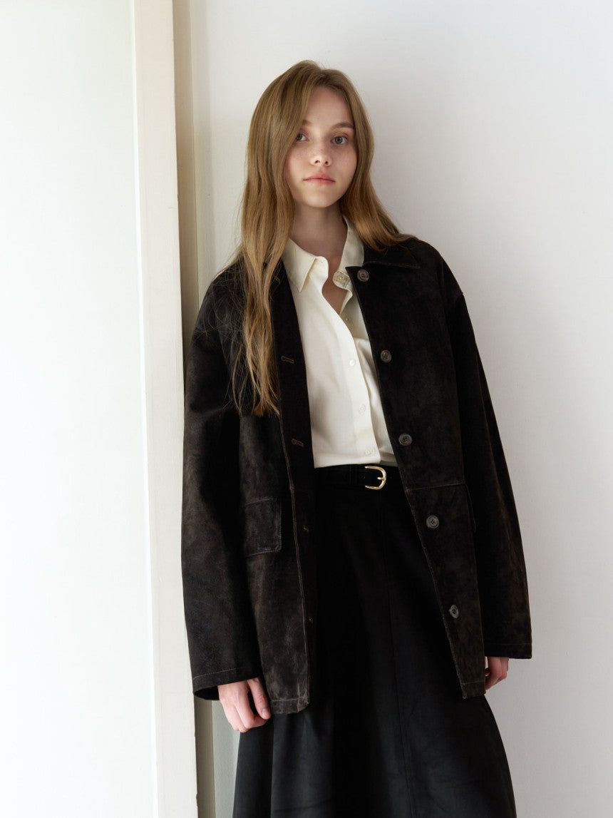Louise pig leather suede half jacket-2col